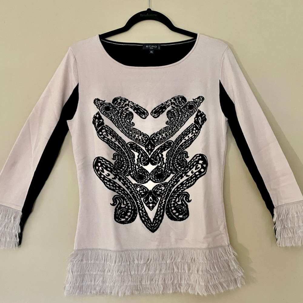 Etro | Intarsia Paisley Motif Top with Mohair Fringe, Sz 6* ♥ EUC